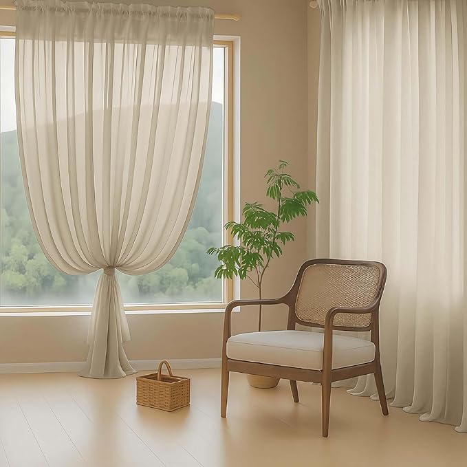Taupe Sheer Curtains 63 Inch Length 2 Panels, Voile Sheer Curtain - Image 8