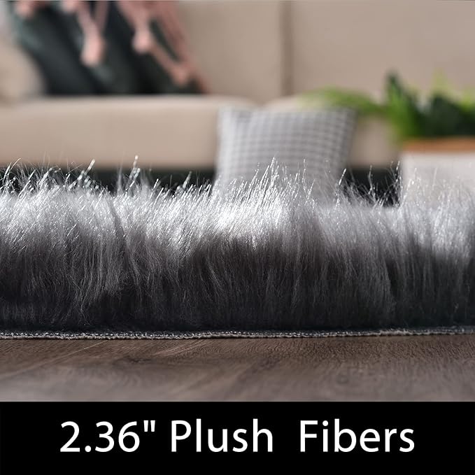 Latepis Dark Grey Rugs 6x8 Area Living Room Faux Sheepskin Fur Rug - Image 2