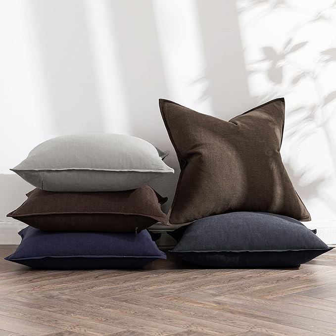 MIULEE Decorative Linen Euro Sham Pillow Covers 22x22 Inch Navy Boho Farmhouse - Image 5