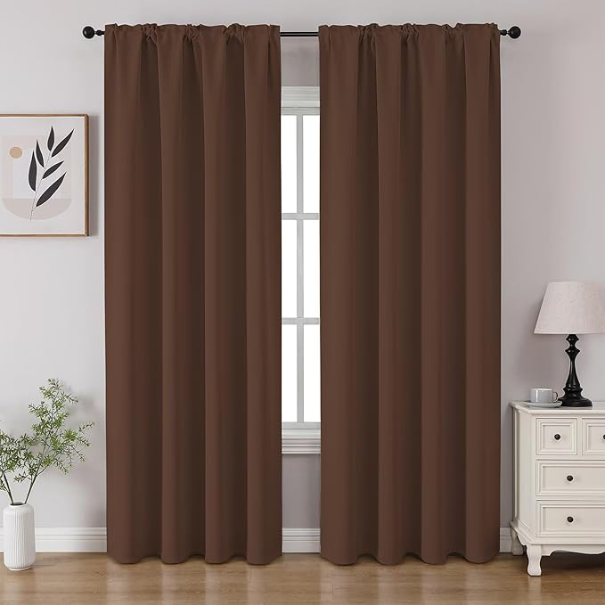 CUCRAF Brown Blackout Curtains 96 inch Length 2 Panels Set, Rod Pocket Room by CUCRAF