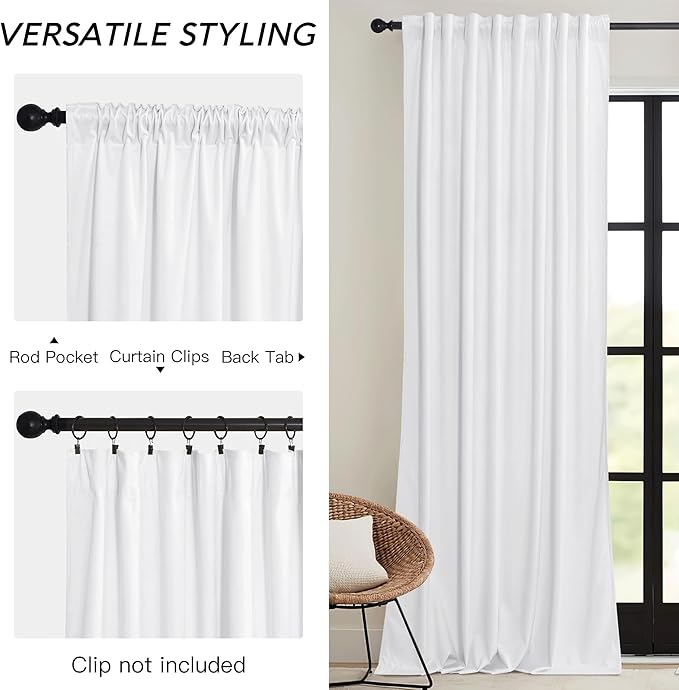 RYB HOME White Velvet Curtains 72 inches - Image 3
