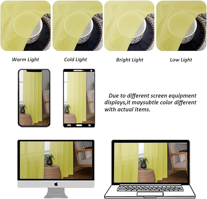 Chyhomenyc Sheer Curtains 63 Inch Length 2 Panels Set, Light Filtering Rod - Image 8