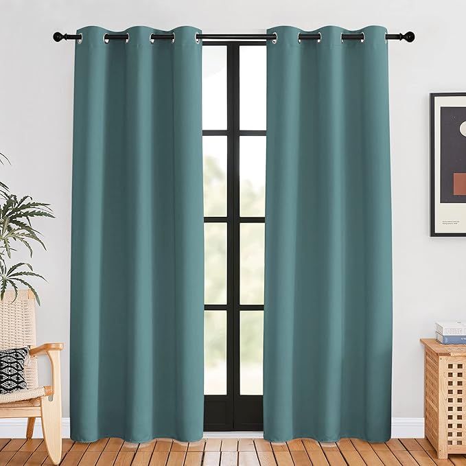 NICETOWN Blackout Curtains for Bedroom, Sea Teal, 42 W by 80 L, Thermal by NICETOWN