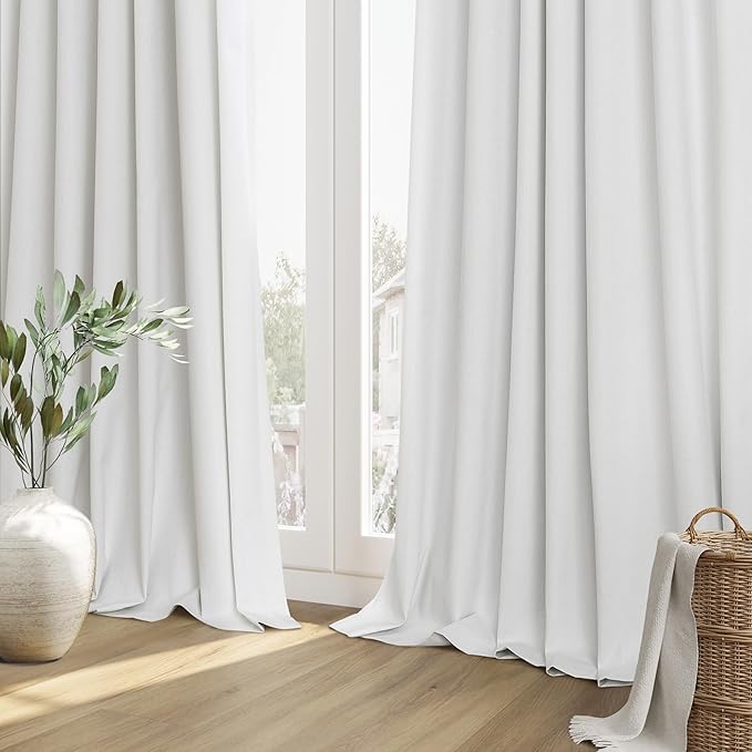 Guken White 100% Blackout Linen Curtains 80 Inch Length 2 Panels Set - Image 8