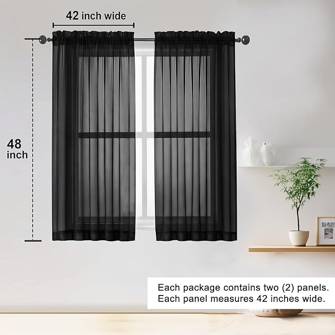 OWENIE Sheer Black Curtains 84 Inch Length 2 Panels Set - Image 2