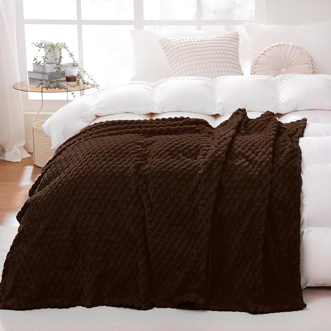 Puncuntex Brown Throw Blanket 90"×90" inches Fuzzy 3D Jacquard Decorative by Puncuntex