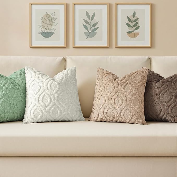 decorUhome Throw Pillow Covers 22x22 Inch Set of 2, Soft Plush Faux Wool Light - Image 4