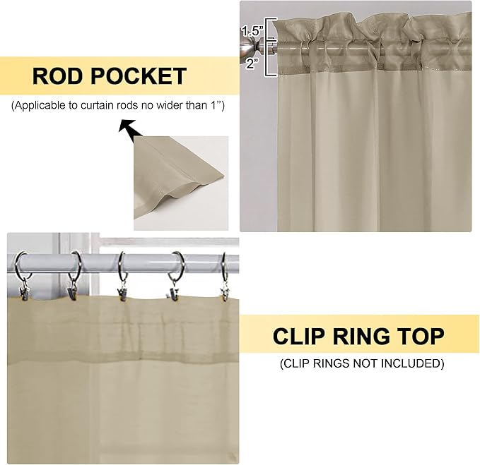 OVZME Taupe Sheer Curtains 63 Inches Long 2 Panels - Image 2