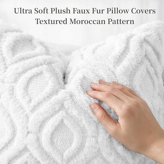 decorUhome Throw Pillow Covers 24x24 Inch Set of 2, Soft Plush Faux Wool White - Image 2