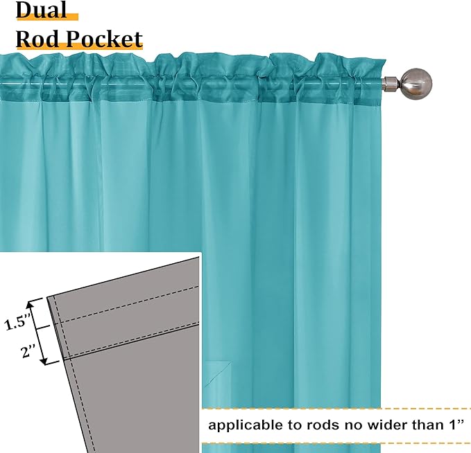 Aiyufeng Turquoise Sheer Curtains 54 Inch Length 2 Panels Set, Light Filtering - Image 4