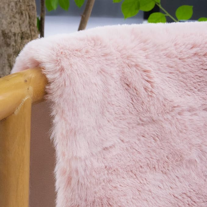 ORINOVA Small Pink Fuzzy Faux Rabbit Shaggy Fur Rug Furry Washable Runner Rug - Image 2