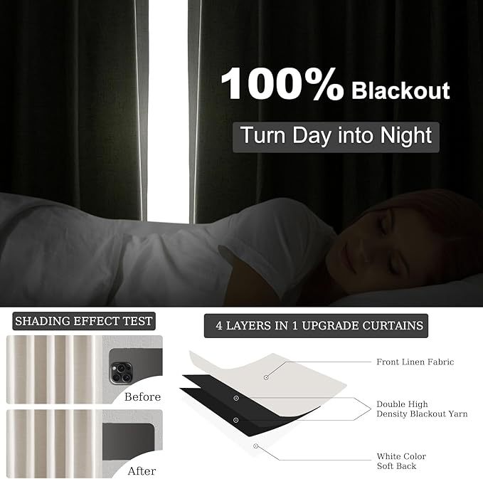 60 Inches Extra Wide Natural Linen Blackout Curtains 84 Inch Length - Image 7