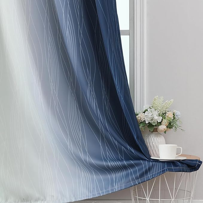 Estelar Textiler Navy Blue and Sage Green Ombre Blackout Curtains 63 Inch - Image 6