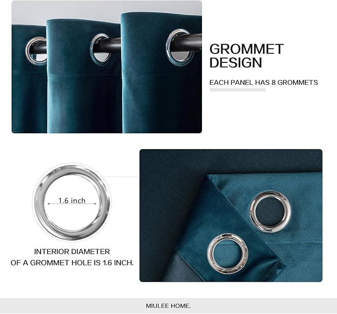 MIULEE Blue Velvet Curtains 108 Inches Length Extra Long Blackout Curtains - Image 2