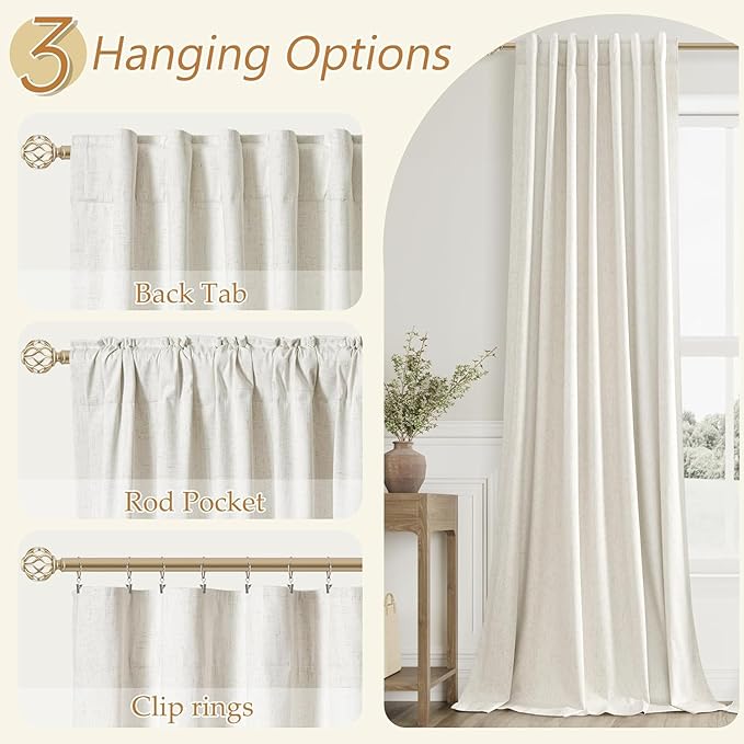 Guken Cream 100% Blackout Cream Linen Curtains 52 Inch Wide by 146 Inch 2 - Image 6