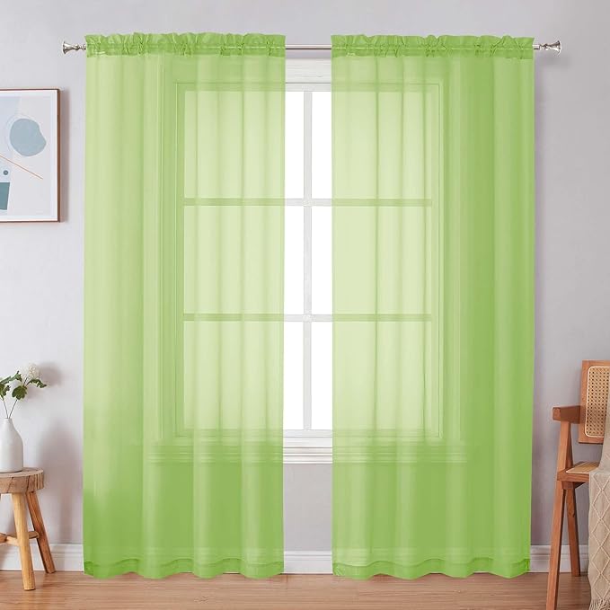 Simplebrand Lime Sheer Curtains 72 Inches Long 2 Panels - Image 3