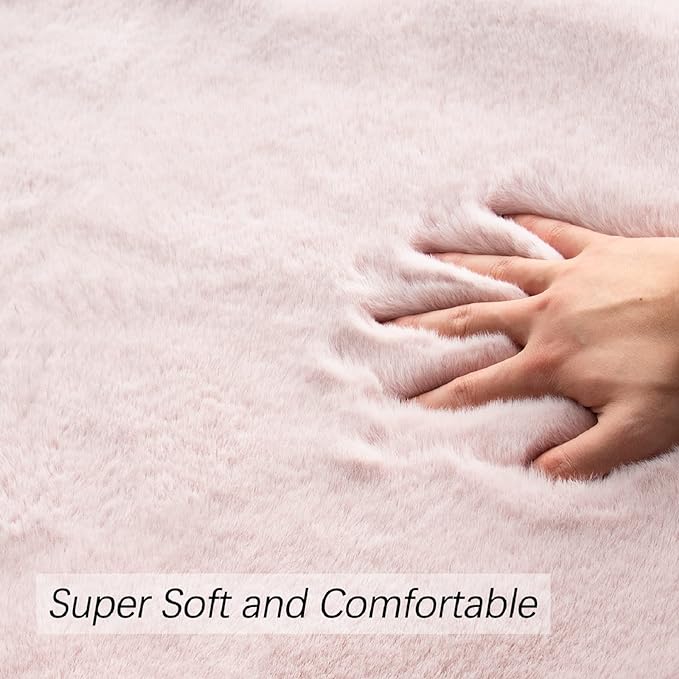 ORINOVA Small Pink Fuzzy Faux Rabbit Shaggy Fur Rug Furry Washable Runner Rug - Image 4