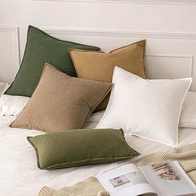 MIULEE Decorative Linen Euro Sham Pillow Covers 26x26 Cream White Boho - Image 5