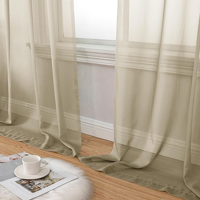 Aiyufeng Taupe Sheer Curtains 72 Inches Long 2 Panels Set, Semi Transparent - Image 8