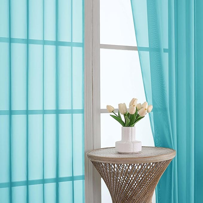 OVZME Turquoise Sheer Curtains 72 Inches Long 2 Panels Set, Light Filtering - Image 3