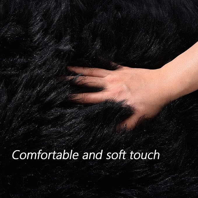 Latepis 9 x 12 Area Rug for Living Room Black Fur Faux Sheepskin Fluffy Rug for - Image 5