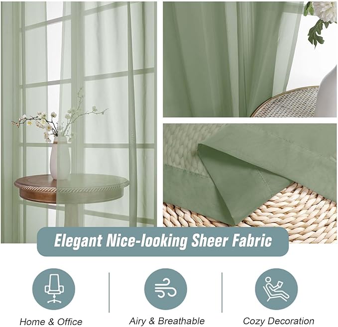 Sage Green Sheer Curtains for Window 96 Inches Long 2 Panels, Soft Airy Light - Image 4