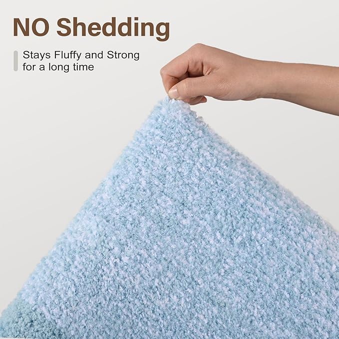 60x24 Long Bathroom Rugs Washable Non Slip, Light Blue Bath Mat - Image 8