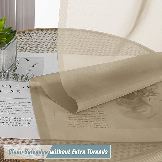 Taupe Sheer Curtains Tier 30 Inches Length 2 Panels Set, Light Filtering - Image 5