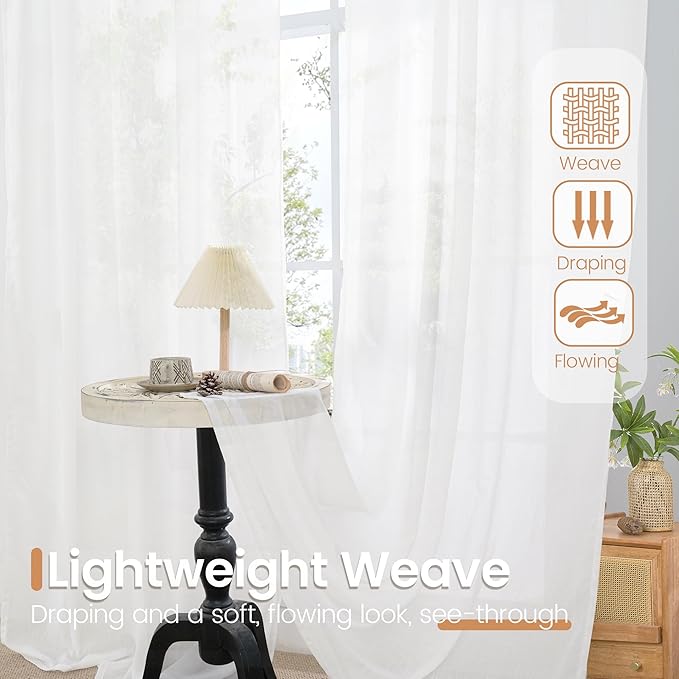 BGment White Linen Curtains 96 Inches Long - Image 5