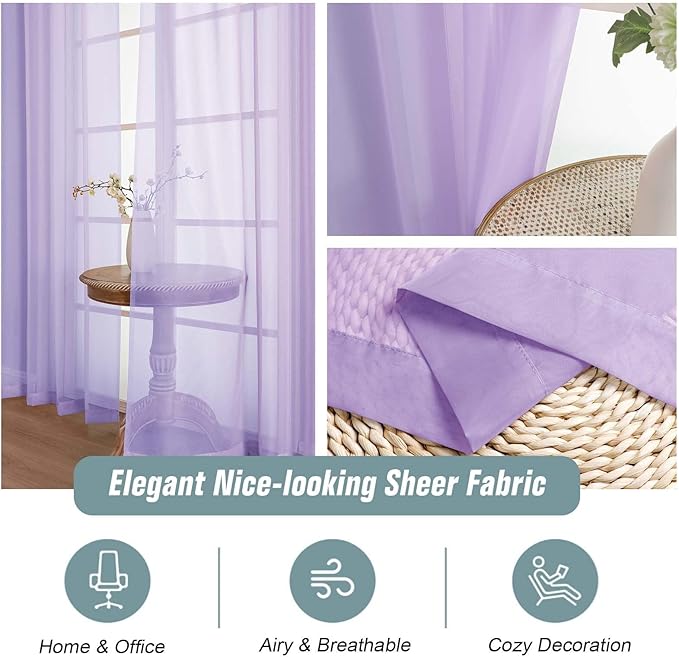Sheer Curtains for Window 96 Inches Long 2 Panels, Soft Airy Light Filtering - Image 4