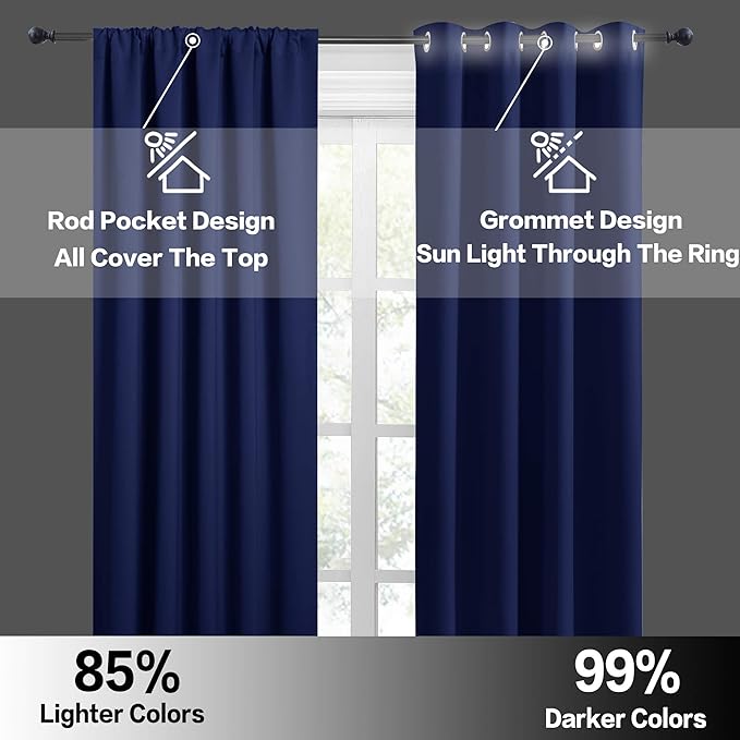 RYB HOME Blackout Curtains for Bedroom Living Room 63 inches Long, Thermal - Image 4