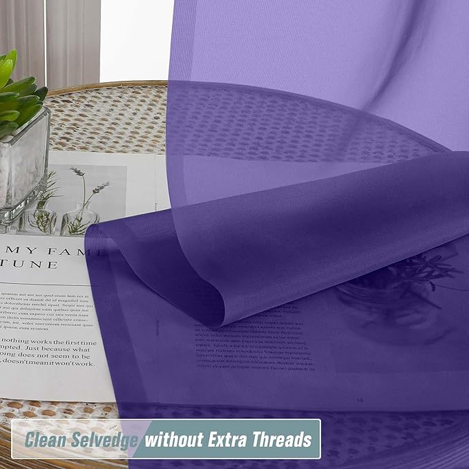 Purple Window Sheer Curtains 45 Inches Length, Voile Short Curtains - Image 2
