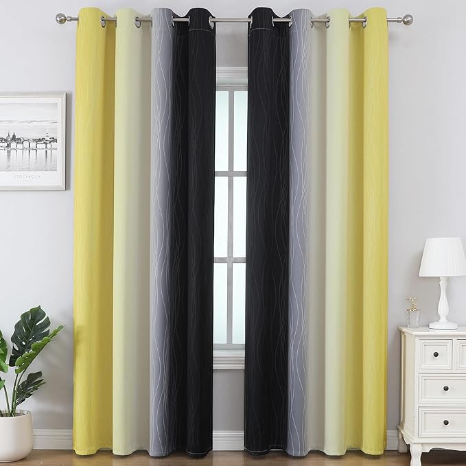 Estelar Textiler Yellow and Black Ombre Blackout Curtains 102 Inch Long - Image 2