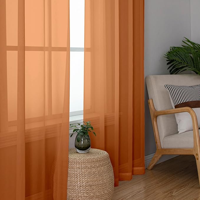Aiyufeng Orange Sheer Curtains 96 Inches Long 2 Panels Set, Light Filtering - Image 5