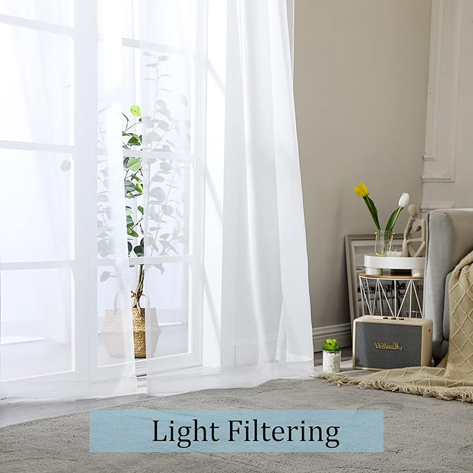 OWENIE White Sheer Curtains for Kitchen Valance Set of 2, Small Short Modern - Image 4
