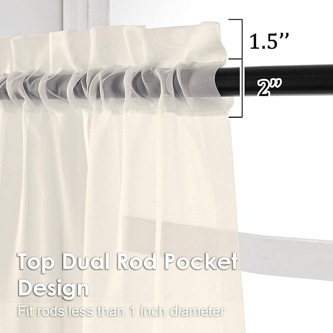OVZME Cream Sheer Curtains 90 Inches Long 2 Panels - Image 2
