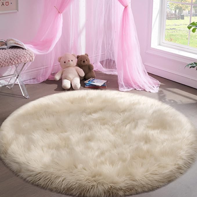 Tangsoo Round Faux Fur Rugs, Sheepskin Round Rugs 3ft, Soft Small Circle Rug - Image 3