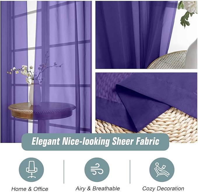 Purple Window Sheer Curtains 45 Inches Length, Voile Short Curtains - Image 4