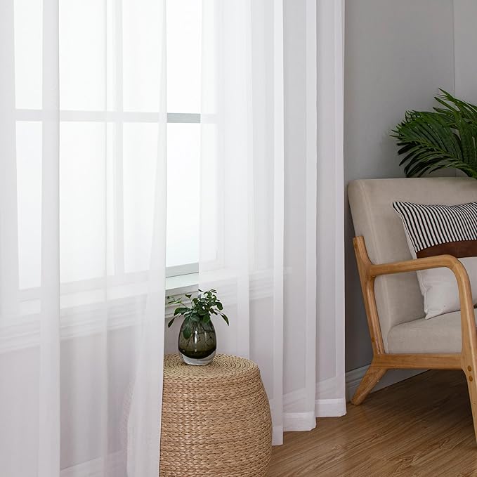 Chyhomenyc White Sheer Curtains 63 Inch Length 2 Panels Set, Light Filtering - Image 8