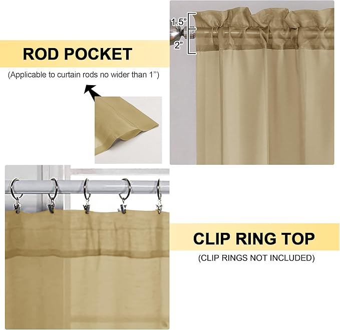 OVZME Gold Sheer Curtains 84 Inches Long 2 Panels - Image 2