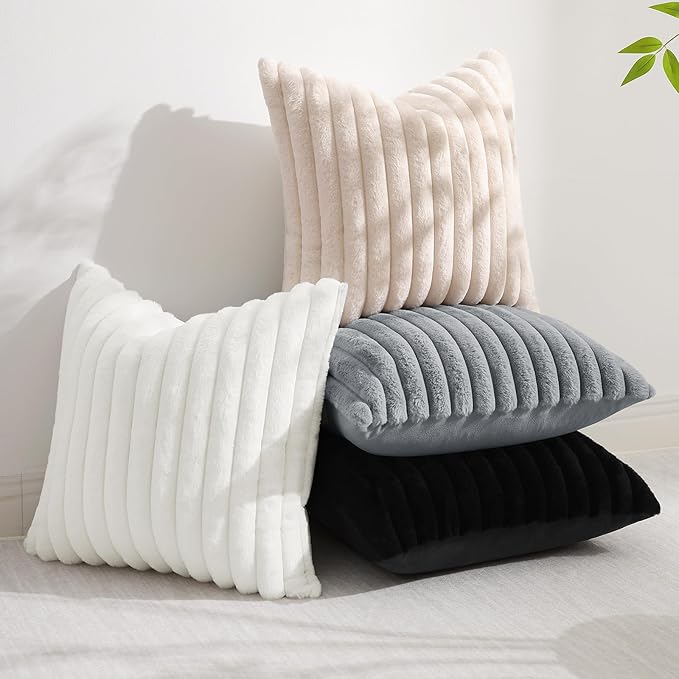 decorUhome Cozy Faux Fur Throw Pillow Covers 24x24 Set of 2 Decorative Soft - Image 5
