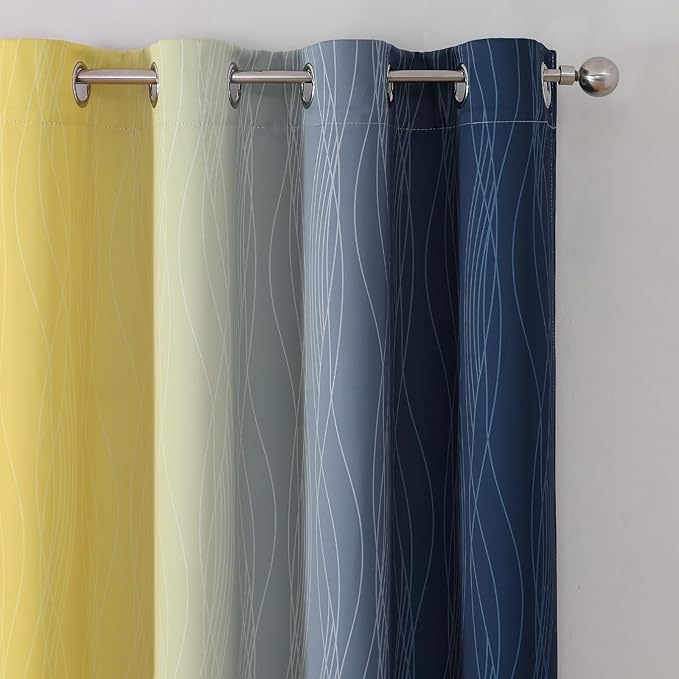 Estelar Textiler Navy Blue and Yellow Gradient Blackout Curtains - Image 4