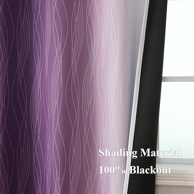 Estelar Textiler Purple and Greyish White Blackout Curtains 54 Inch Length - Image 5