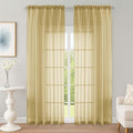 OWENIE Gold Sheer Curtain 90 Inches Long 2 Panels Set, Solid Filmy Drapes by OWENIE