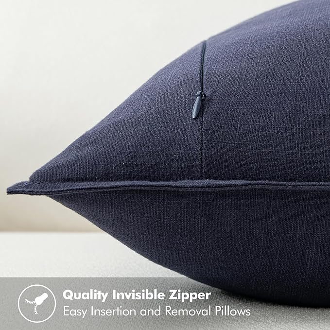 MIULEE Decorative Linen Euro Sham Pillow Covers 22x22 Inch Navy Boho Farmhouse - Image 3