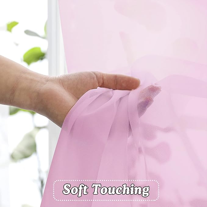OVZME 2 Pack: Basic Pink Sheer Curtain 84 Inches Long, Light Filtering Sheer - Image 4