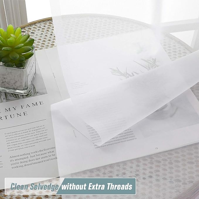 Extra Wide Sheer White Curtains 84 Inches Long 2 Panels, Soft Airy Transparent - Image 2