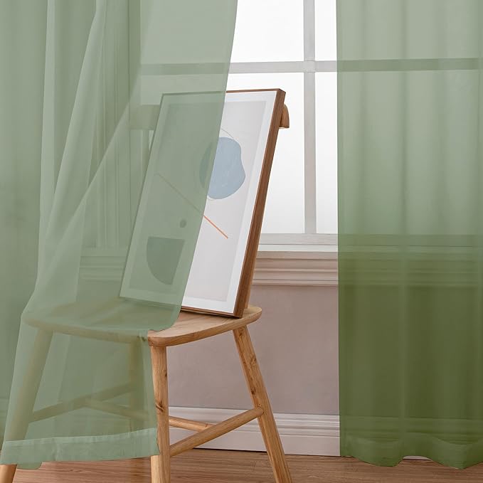 Simplebrand Sage Green Sheer Curtains 96 Inches Long, Light Filtering Rod - Image 4