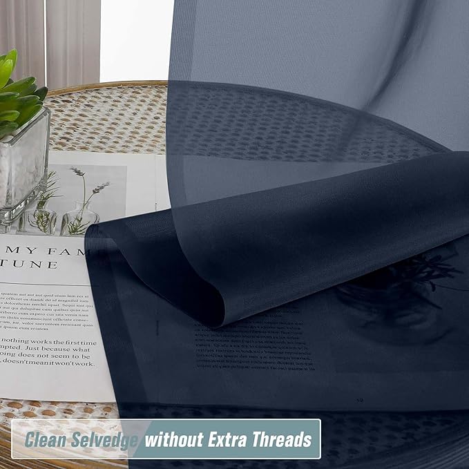 Navy Blue Small Sheer Curtains 2 Panels Set, Kitchen Curtains 36 Inch Length - Image 5