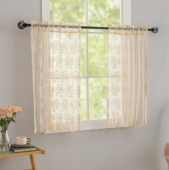 YJ YANJUN Vintage Lace Curtains 36 inch Length - Image 2